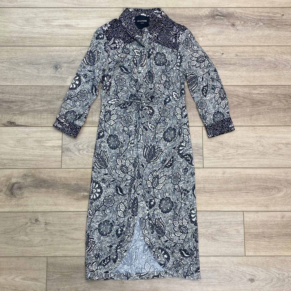 Le Supurbe Paisley‎ Twist Front Midi Dress Western Pearl Snap